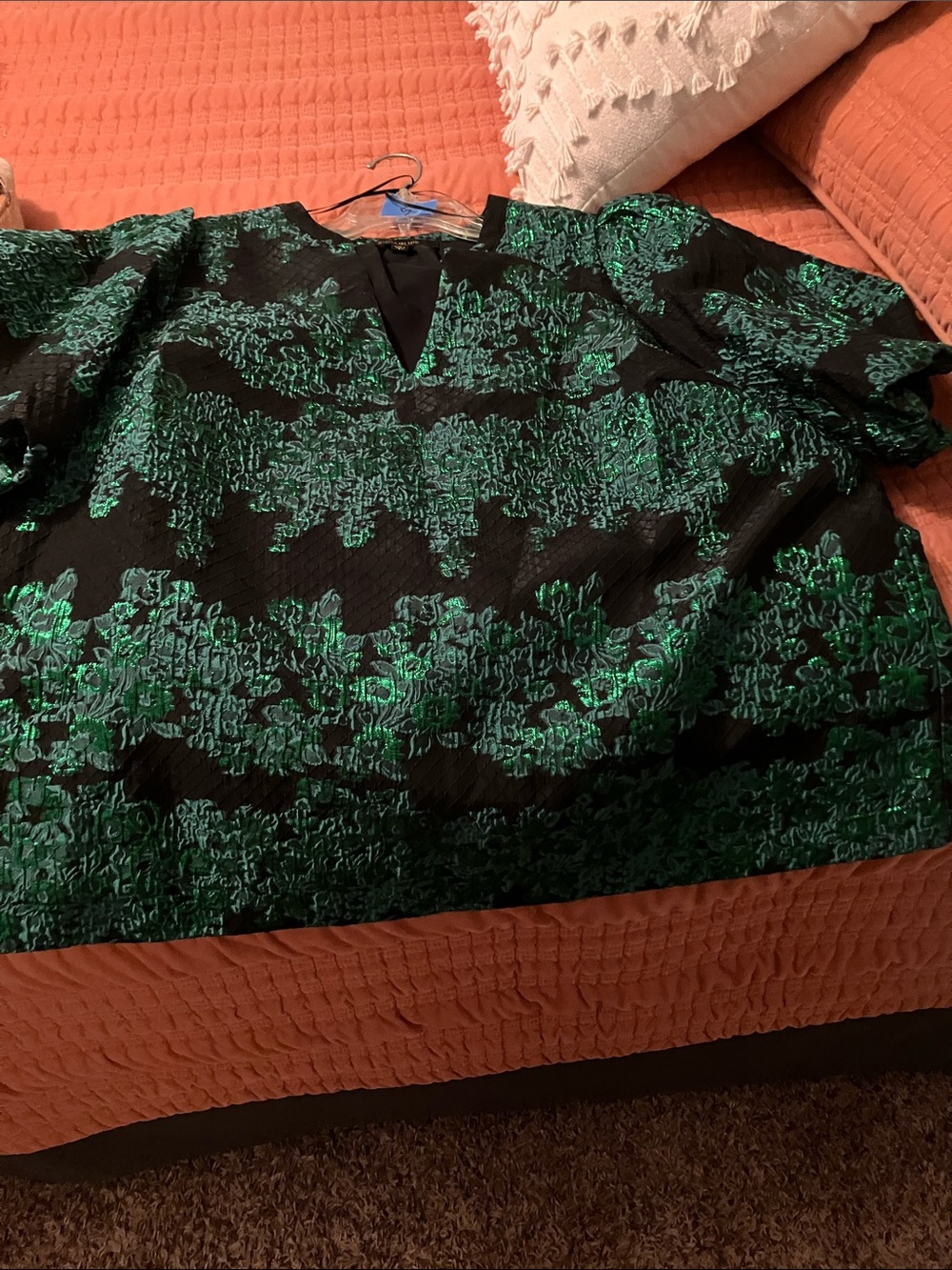 Sugarlips Black Top with Metallic Emerald Green Jacquard